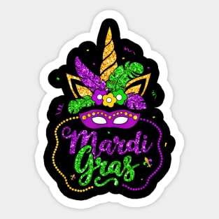 Unicorn Face Mask Happy Mardi Gras 2024 Sticker